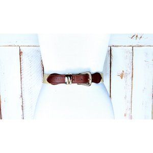 Vintage tan/light brown elastic stretch chord leather belt/woven chord elastic b